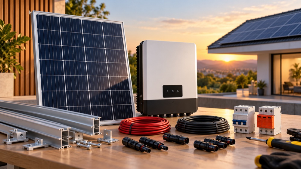 Componentes de um sistema fotovoltaico — imagem ilustrativa